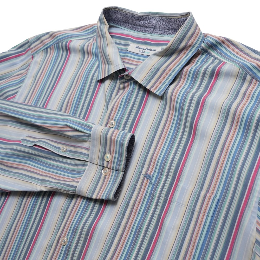 Tommy Bahama IslandZone Button Down Shirt Mens XXL Stripe Pima Cotton Blend